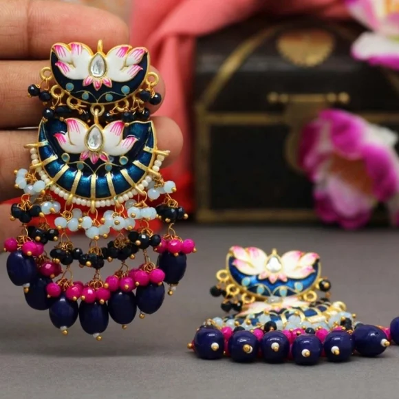 Bold Meena Handpainted Cloisonne Style Cluster Earrings - Picture 5 of 5